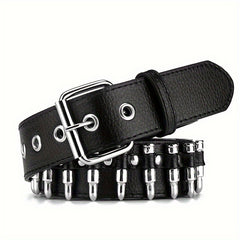 Adjustable 41 34in Unisex Waist Belt Rivet Studded Faux Leather Belt Hip Hop