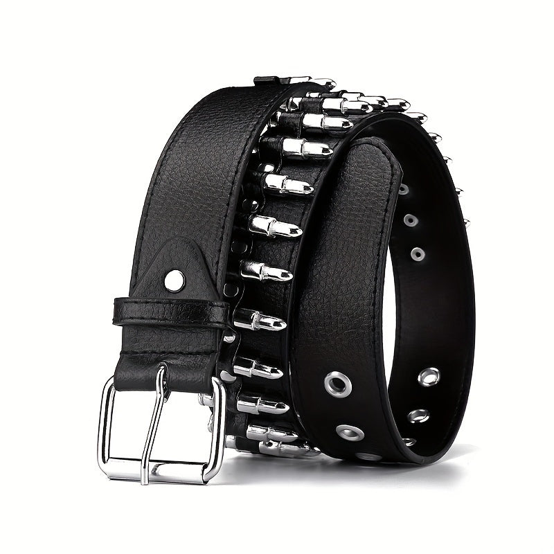 Adjustable 41 34in Unisex Waist Belt Rivet Studded Faux Leather Belt Hip Hop