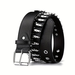 Adjustable 41 34in Unisex Waist Belt Rivet Studded Faux Leather Belt Hip Hop