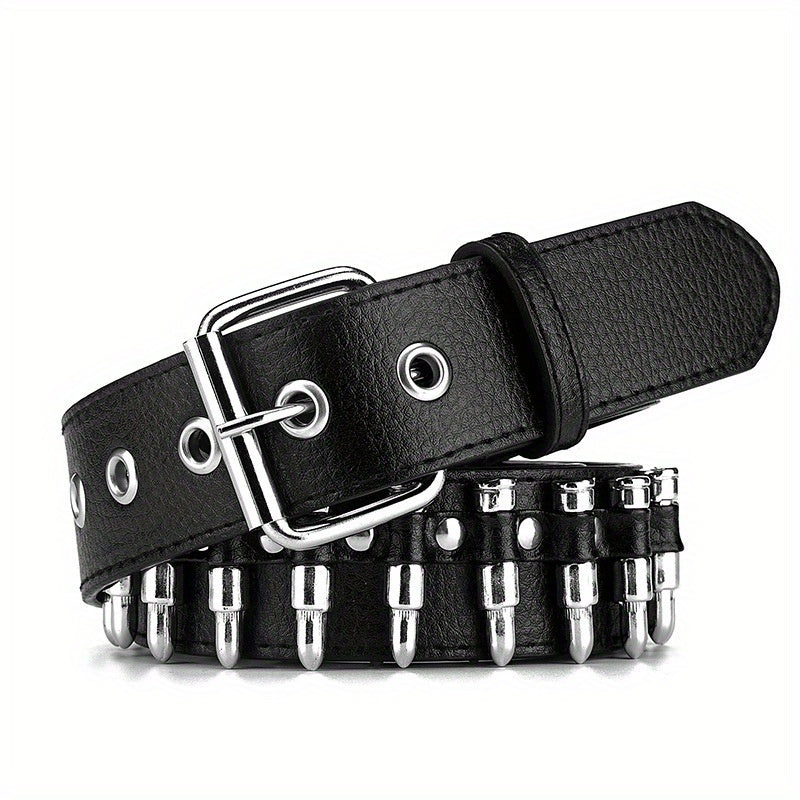 Adjustable 41 34in Unisex Waist Belt Rivet Studded Faux Leather Belt Hip Hop