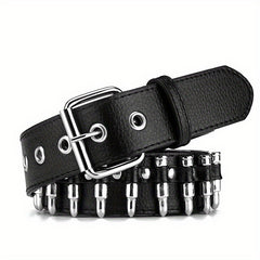 Adjustable 41 34in Unisex Waist Belt Rivet Studded Faux Leather Belt Hip Hop