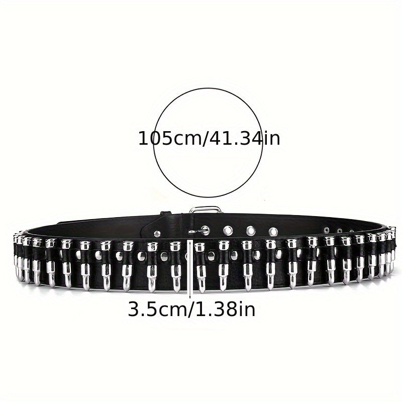 Adjustable 41 34in Unisex Waist Belt Rivet Studded Faux Leather Belt Hip Hop