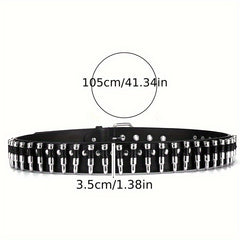 Adjustable 41 34in Unisex Waist Belt Rivet Studded Faux Leather Belt Hip Hop