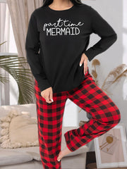 Letter Graphic Tee & Plaid Pants Lounge Set