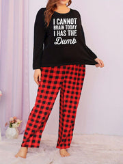 Women's Letter Graphic Tee & Plaid Pants Lounge Set