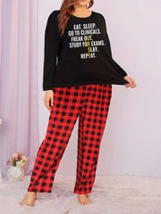 Letter Graphic Tee & Plaid Pants Lounge Set