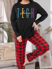 Colorful Graphic Tee & Plaid Pants Lounge Set