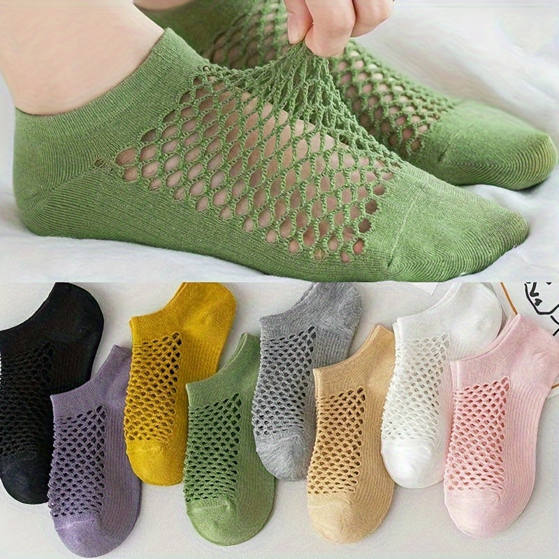 8 Pairs Breathable Mesh Ankle Socks Thin & Hollow Out