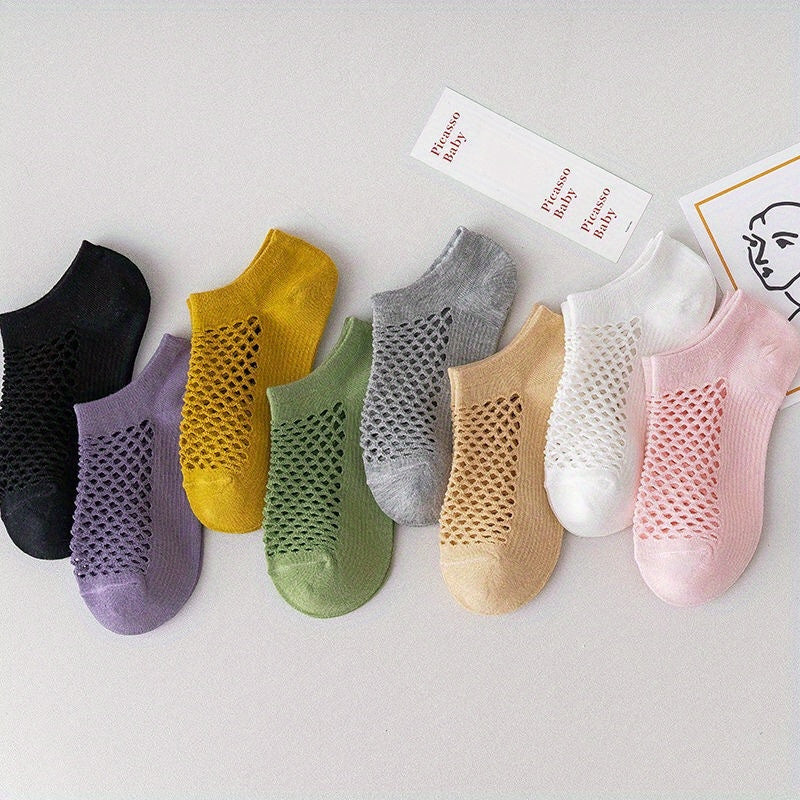 8 Pairs Breathable Mesh Ankle Socks Thin & Hollow Out