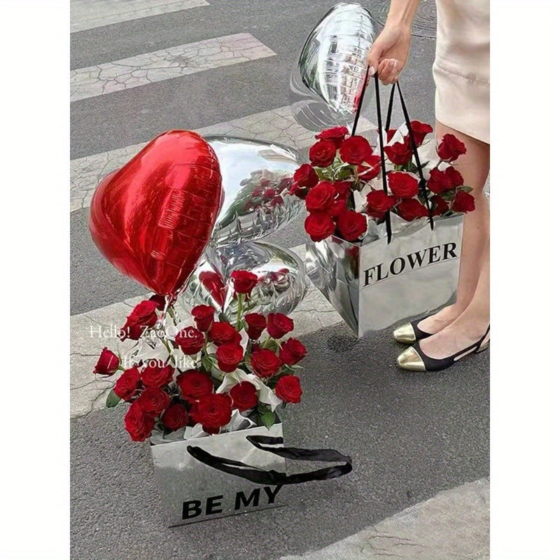 5pcs Silvery Mirror Tote Bag Flower Bouquet Packaging Material