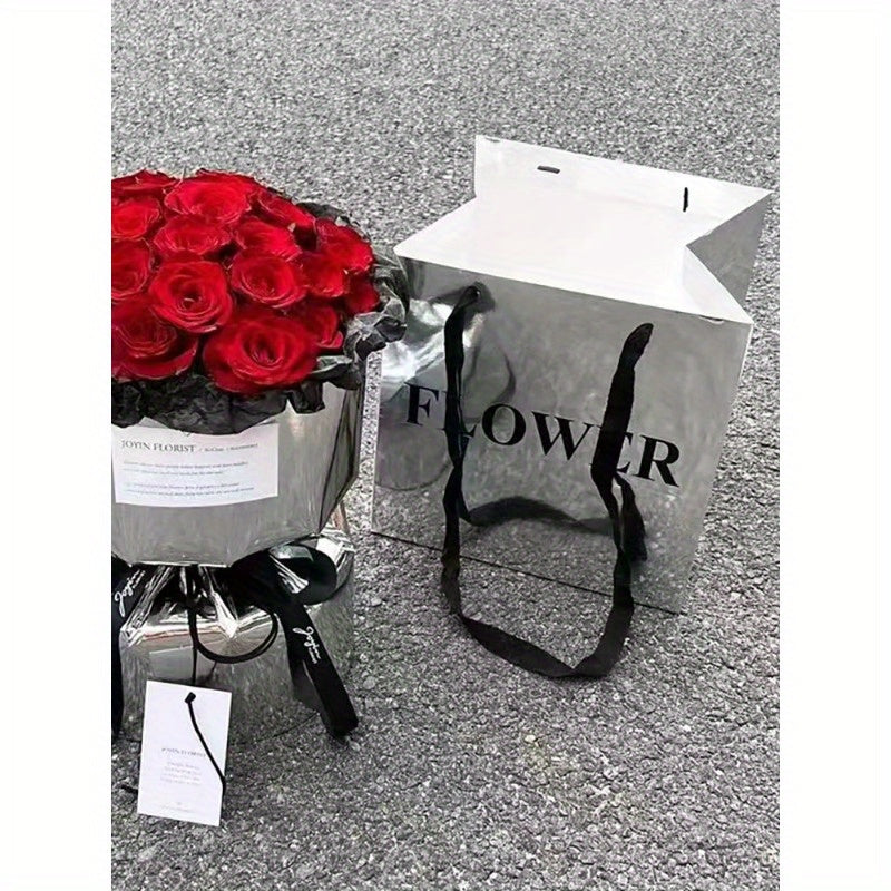5pcs Silvery Mirror Tote Bag Flower Bouquet Packaging Material