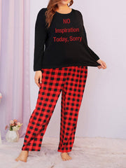 Red Graphic Tee & Plaid Pants Lounge 2 Piece Set