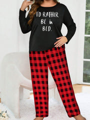 Pajamas Set Women's Plus Slogan Graphic Tee & Plaid Pants