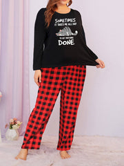 Cat Graphic Tee & Plaid Pants Lounge Set
