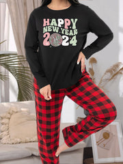 Colorful Letter Graphic Tee & Plaid Pants Lounge Set