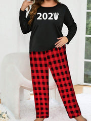 Women's '2024' Letter Graphic Tee & Plaid Pants Lounge Set