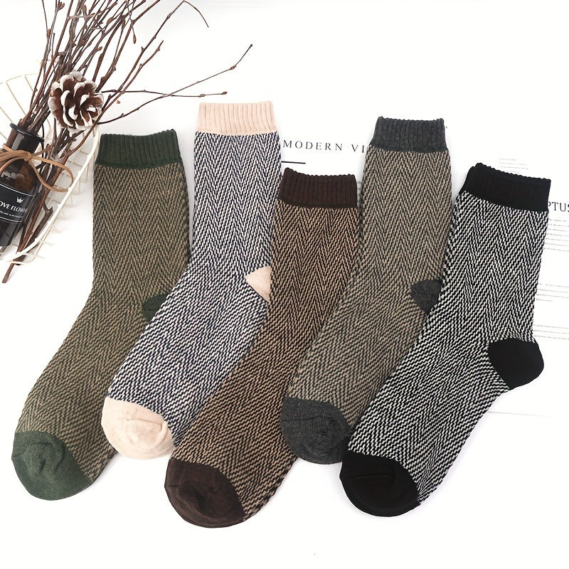 5 Pairs Men's Warm Cotton Thick Winter Crew Socks US Size 7 To 12