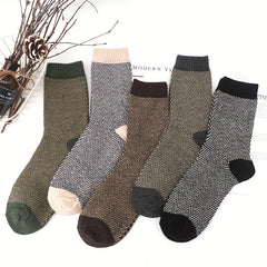 5 Pairs Men's Warm Cotton Thick Winter Crew Socks US Size 7 To 12