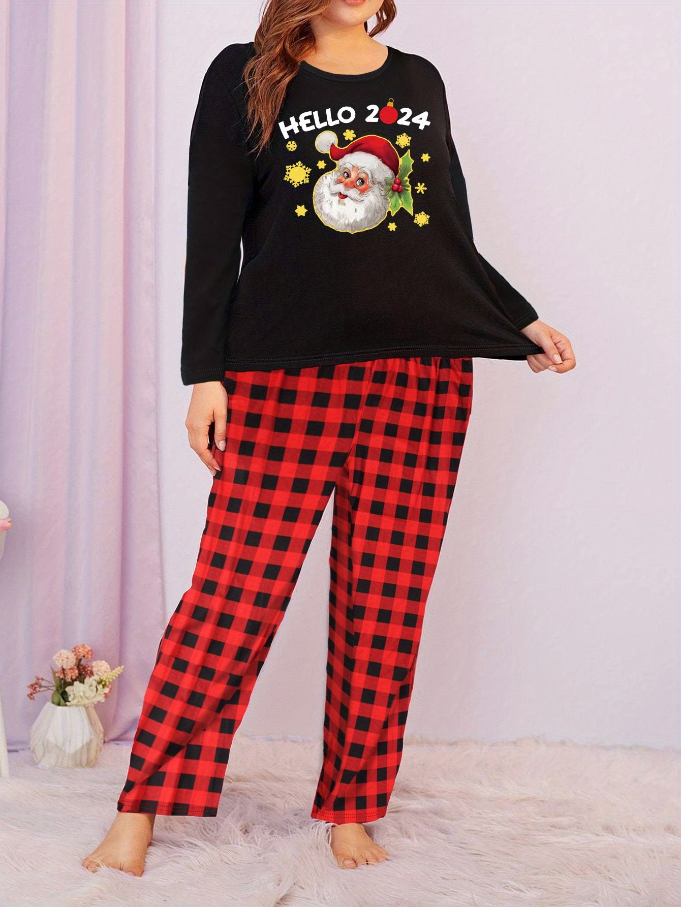 Santa Claus Tee & Plaid Pants Lounge Set
