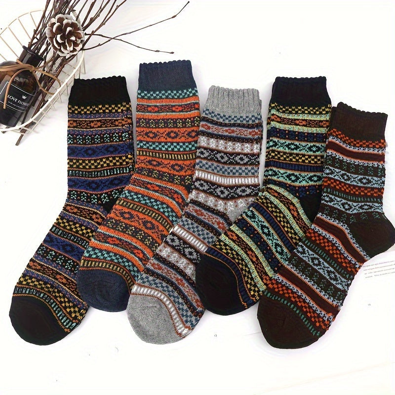 5 Pairs Men's Warm Cotton Socks Winter Crew Socks US Size 7 To 12