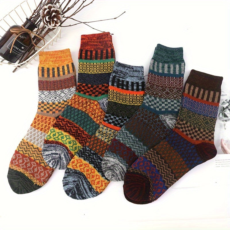 5 Pairs Men's Warm Cotton Socks Winter Crew Socks US Size 7 To 12