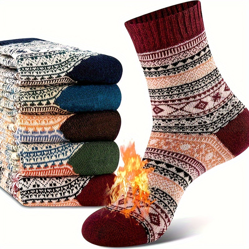 5 Pairs Men's Warm Cotton Socks Winter Crew Socks US Size 7 To 12
