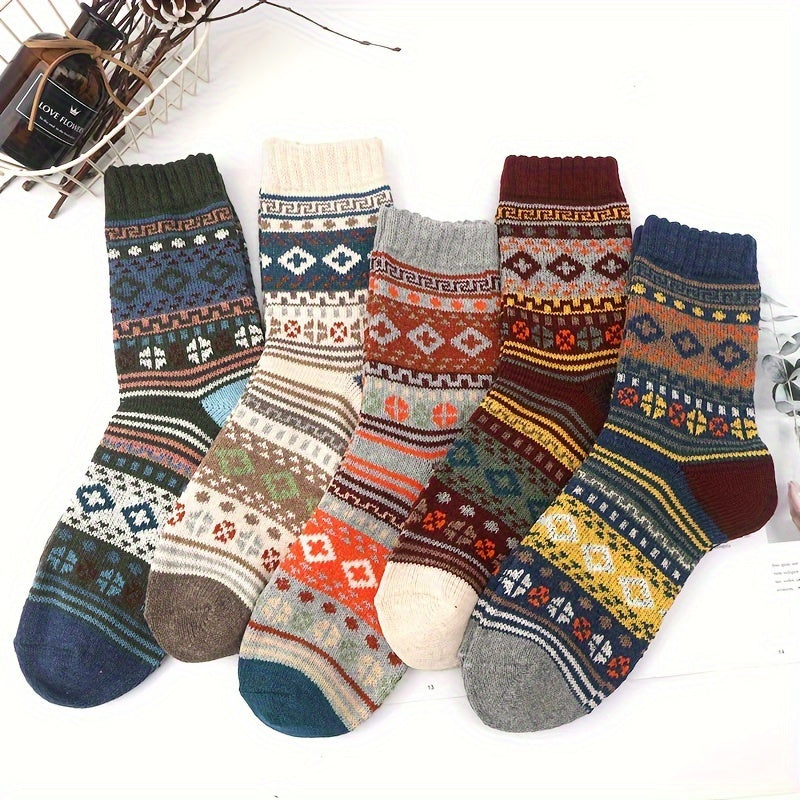 5 Pairs Men's Warm Cotton Socks Winter Crew Socks US Size 7 To 12