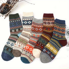 5 Pairs Men's Warm Cotton Socks Winter Crew Socks US Size 7 To 12