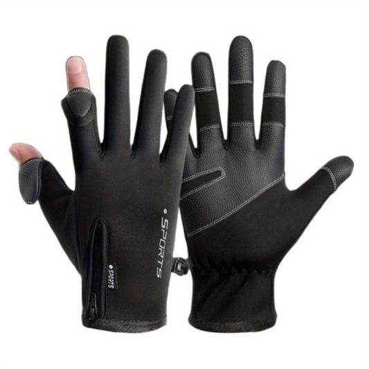 Winter Fleece Two Finger Flip Gloves Waterproof Touch Screen Gloves