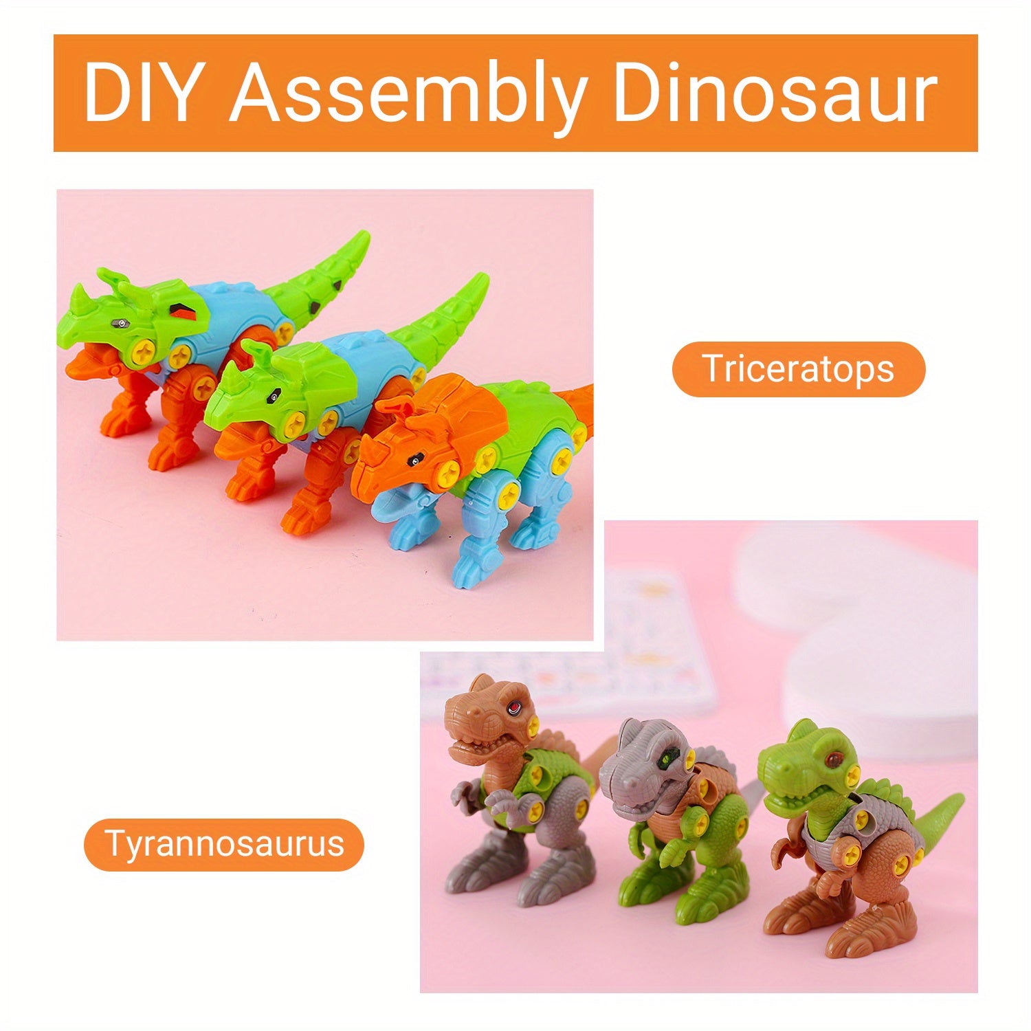 6pcs Dinosaur Model Assembly Toy - Educational Birthday Gift Bag