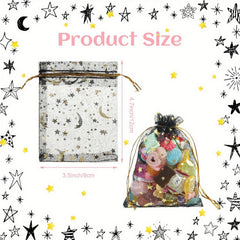 100 Pcs Organza Jewelry Gift Bag Moon Star Drawstring Candy Bag