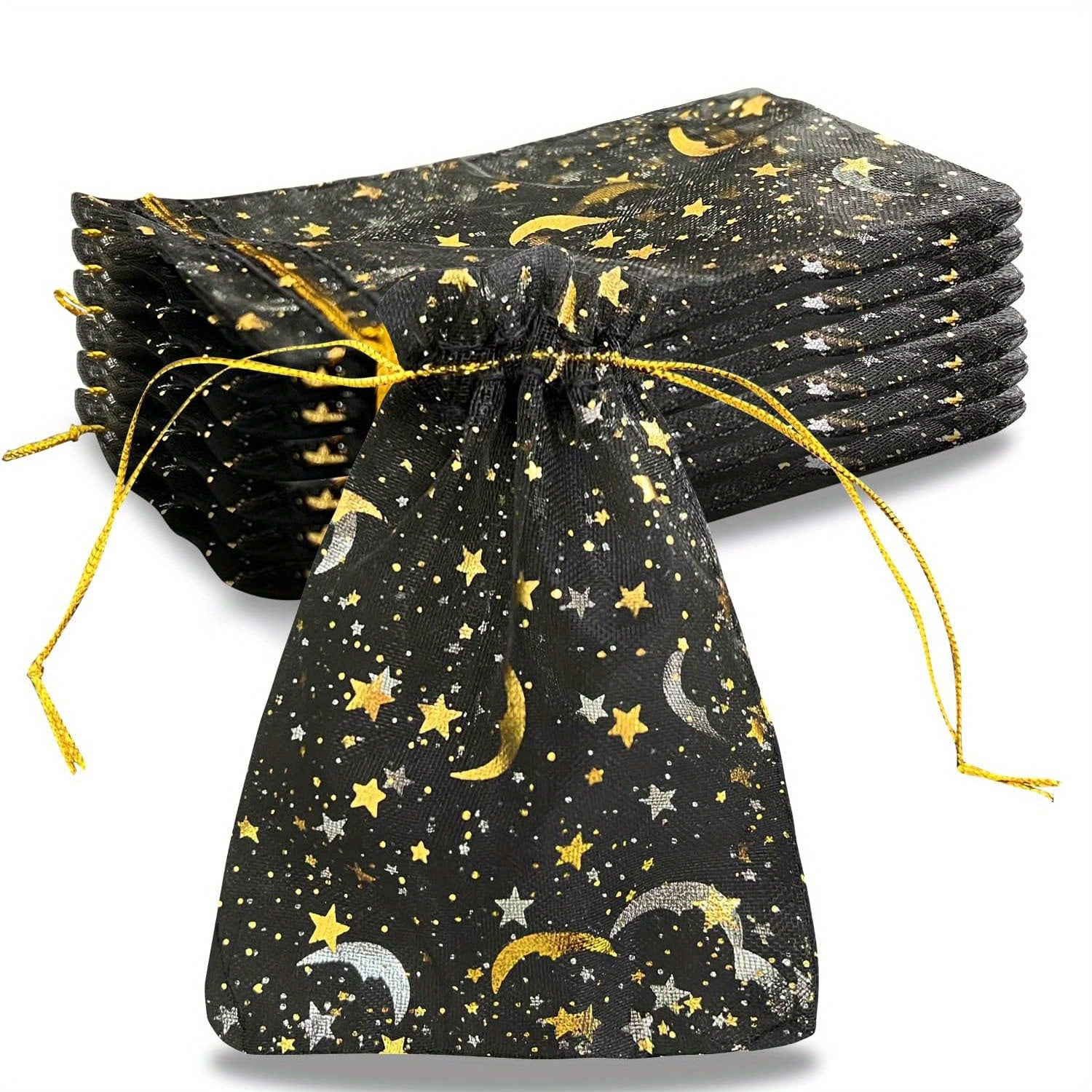 100 Pcs Organza Jewelry Gift Bag Moon Star Drawstring Candy Bag