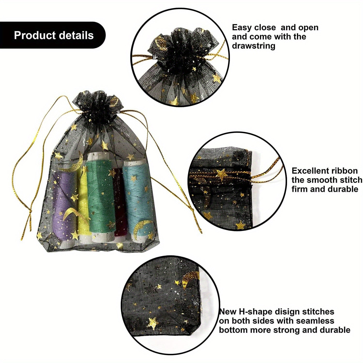 100 Pcs Organza Jewelry Gift Bag Moon Star Drawstring Candy Bag