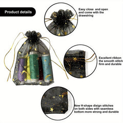 100 Pcs Organza Jewelry Gift Bag Moon Star Drawstring Candy Bag