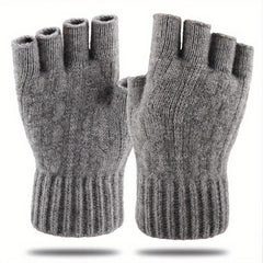 Men's Alpaca Wool Half Fingerless Knitted Gloves Winter Warm Riding Gloves
