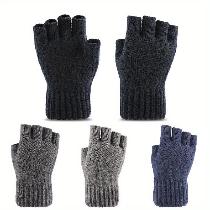 Men's Alpaca Wool Half Fingerless Knitted Gloves Winter Warm Riding Gloves
