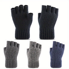 Men's Alpaca Wool Half Fingerless Knitted Gloves Winter Warm Riding Gloves
