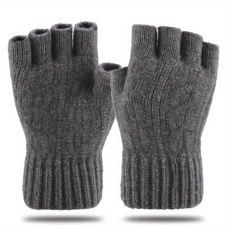 Men's Alpaca Wool Half Fingerless Knitted Gloves Winter Warm Riding Gloves