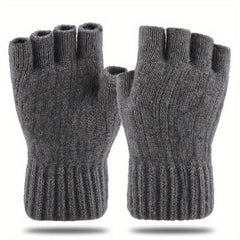 Men's Alpaca Wool Half Fingerless Knitted Gloves Winter Warm Riding Gloves
