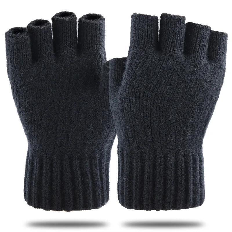 Men's Alpaca Wool Half Fingerless Knitted Gloves Winter Warm Riding Gloves