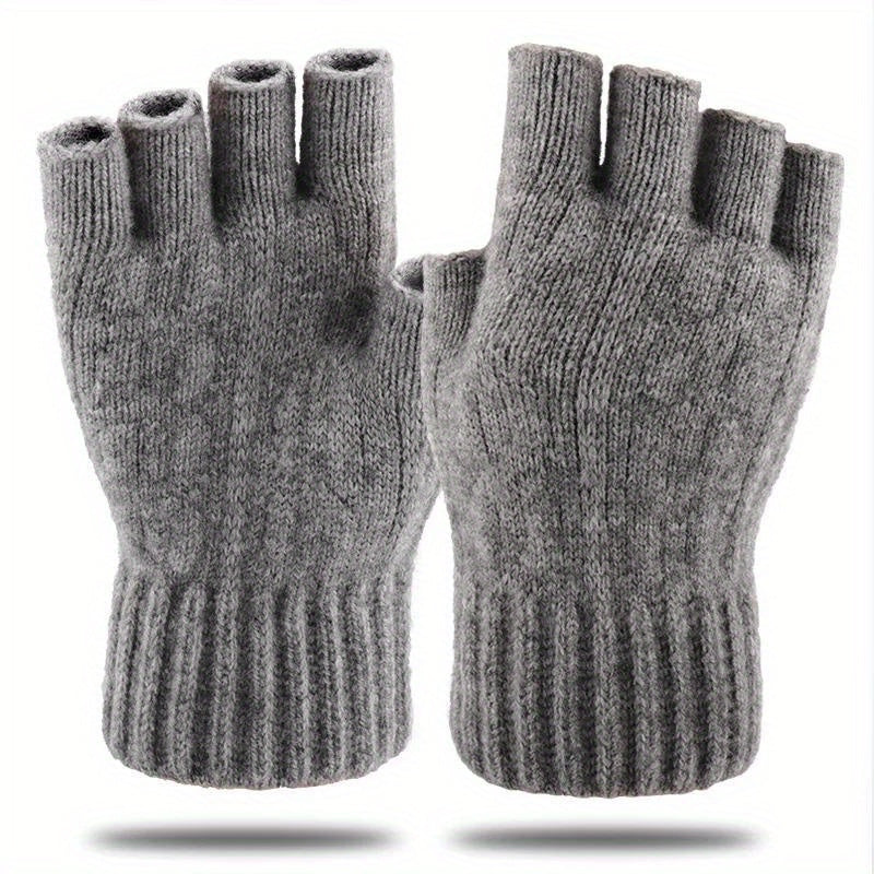 Men's Alpaca Wool Half Fingerless Knitted Gloves Winter Warm Riding Gloves