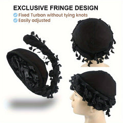Vintage Turban Head Wrap with Tassel for Men