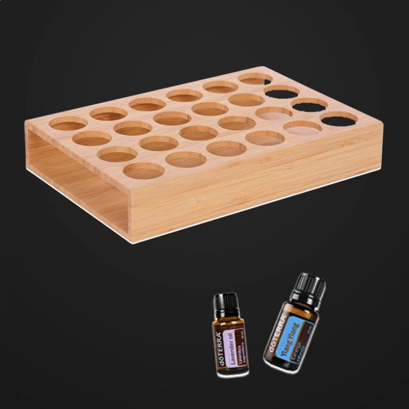 Bamboo Wood 24 Grids Essential Bottle Display Rack