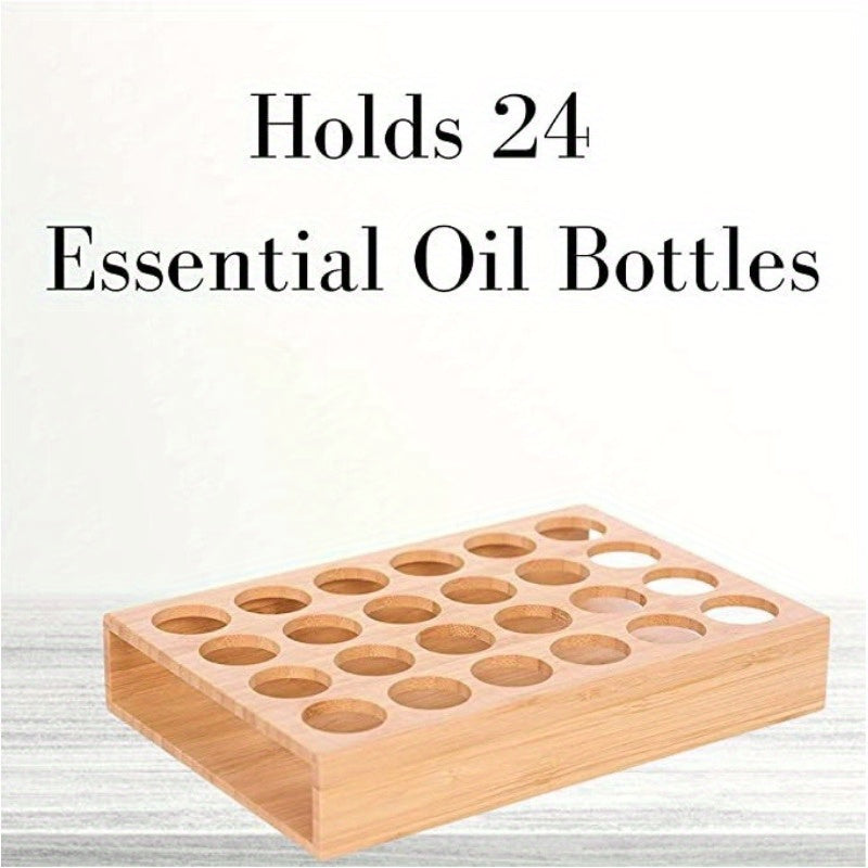 Bamboo Wood 24 Grids Essential Bottle Display Rack