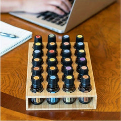Bamboo Wood 24 Grids Essential Bottle Display Rack