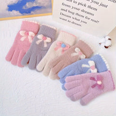 Plush Winter Gloves Cycling Warm Touch Screen Bow Knitted Gloves