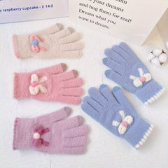Plush Winter Gloves Cycling Warm Touch Screen Bow Knitted Gloves