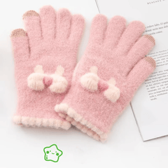 Plush Winter Gloves Cycling Warm Touch Screen Bow Knitted Gloves