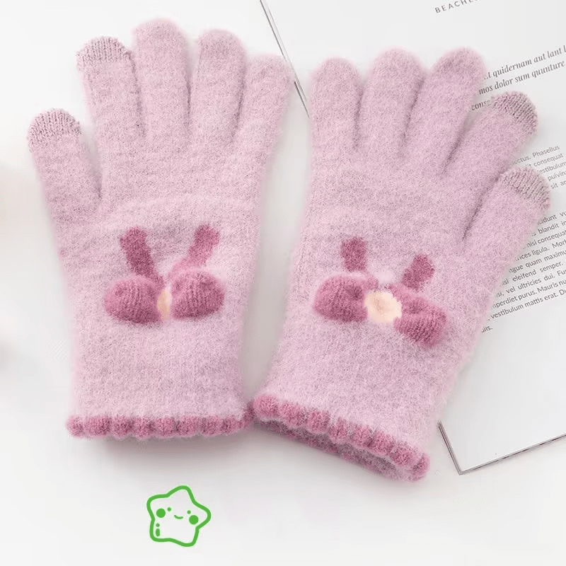 Plush Winter Gloves Cycling Warm Touch Screen Bow Knitted Gloves
