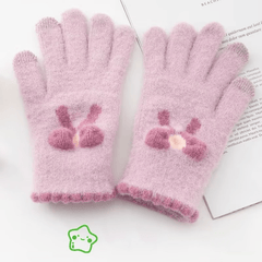 Plush Winter Gloves Cycling Warm Touch Screen Bow Knitted Gloves